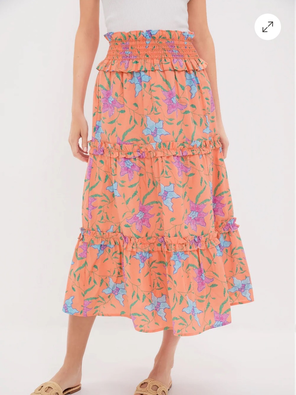 Tuckernuck HYACINTH HOUSE Orange Multi Floral Smocked Odette Maxi Sz S